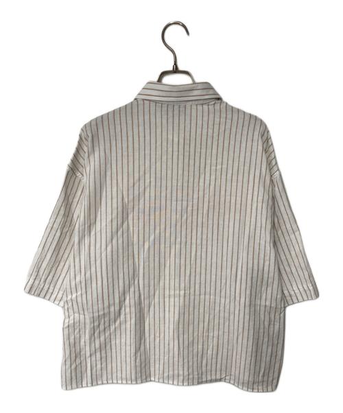scuffers（スカッファー）scuffers (スカッファー) ストライプシャツ ホワイト×ブラウン サイズ:Ⅿの古着・服飾アイテム