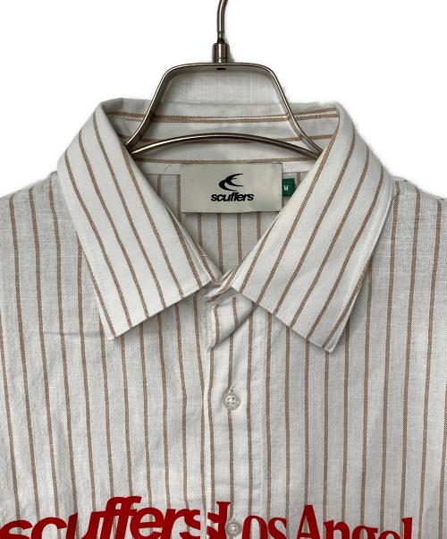 scuffers（スカッファー）scuffers (スカッファー) ストライプシャツ ホワイト×ブラウン サイズ:Ⅿの古着・服飾アイテム