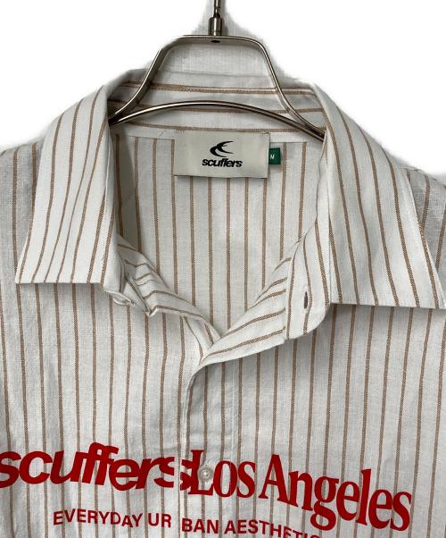 scuffers（スカッファー）scuffers (スカッファー) ストライプシャツ ホワイト×ブラウン サイズ:Ⅿの古着・服飾アイテム