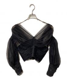 EMI FUNAYAMA（エミ フナヤマ）の古着「MUTTON SLEEVE TULLE BLOUSE」｜ブラック
