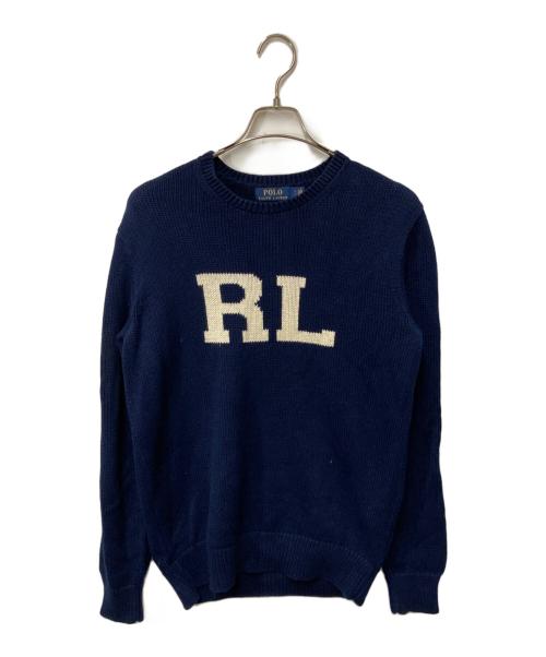POLO RALPH LAUREN（ポロ・ラルフローレン）POLO RALPH LAUREN (ポロ・ラルフローレン) クルーネックロゴニット ネイビー サイズ:Sの古着・服飾アイテム