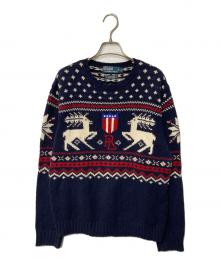 POLO RALPH LAUREN（ポロ・ラルフローレン）の古着「総柄ニット」｜ネイビー