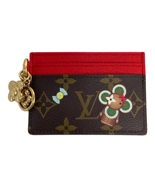 LOUIS VUITTON（ルイ ヴィトン）LOUIS VUITTON (ルイ ヴィトン) ポルトカルト・LVチャーム ブラウン×レッドの古着・服飾アイテム