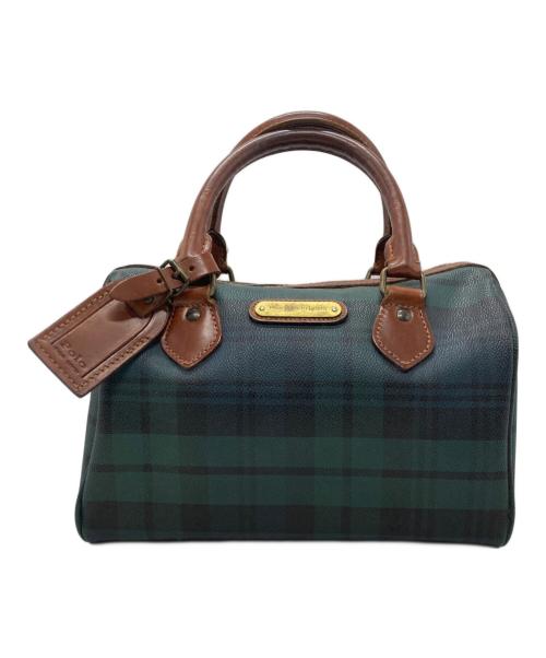POLO RALPH LAUREN（ポロ・ラルフローレン）POLO RALPH LAUREN (ポロ・ラルフローレン) チェックミニボストンバッグ グリーン×ブラウンの古着・服飾アイテム
