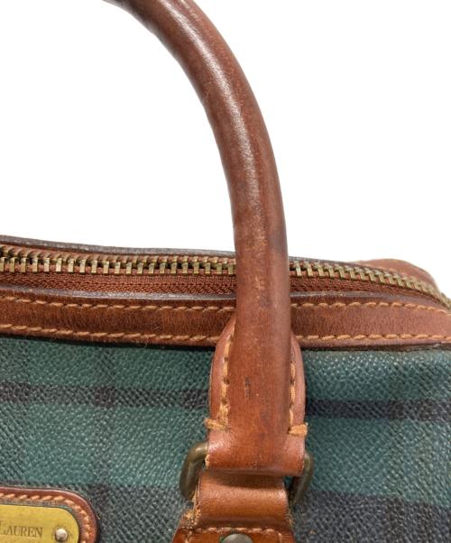POLO RALPH LAUREN（ポロ・ラルフローレン）POLO RALPH LAUREN (ポロ・ラルフローレン) チェックミニボストンバッグ グリーン×ブラウンの古着・服飾アイテム