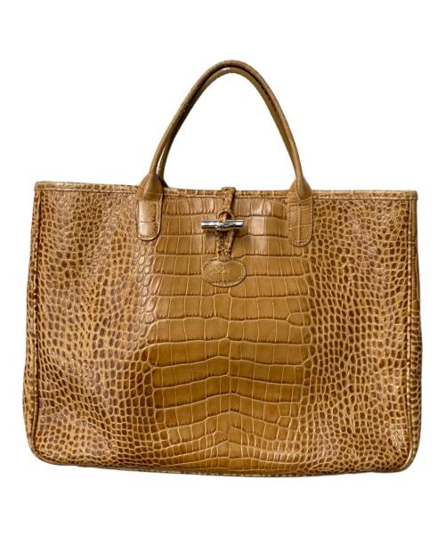 LONGCHAMP（ロンシャン）LONGCHAMP (ロンシャン) レザークロコ調トートバッグ ベージュの古着・服飾アイテム
