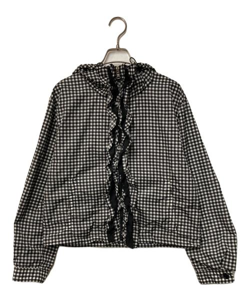PRADA（プラダ）PRADA (プラダ) ギンガムチェック柄フリルブルゾン ホワイト×ブラック サイズ:36の古着・服飾アイテム