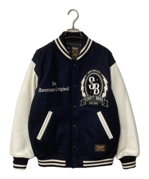 Schott（ショット）Schott (ショット) ウールメルトン レザー スタジアムジャケット ネイビー×ホワイト サイズ:Ｍの古着・服飾アイテム