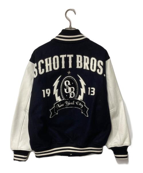 Schott（ショット）Schott (ショット) ウールメルトン レザー スタジアムジャケット ネイビー×ホワイト サイズ:Ｍの古着・服飾アイテム