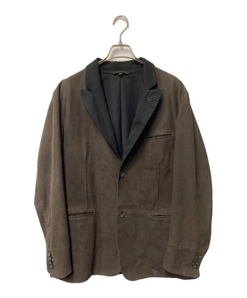 EMPORIO ARMANI（エンポリオ アルマーニ）EMPORIO ARMANI (エンポリオ アルマーニ) カーフレザージャケット ブラウン×ブラック サイズ:52の古着・服飾アイテム