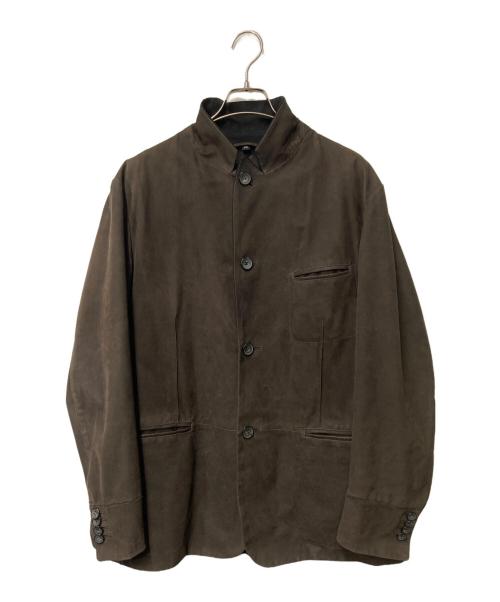 EMPORIO ARMANI（エンポリオ アルマーニ）EMPORIO ARMANI (エンポリオ アルマーニ) カーフレザージャケット ブラウン×ブラック サイズ:52の古着・服飾アイテム