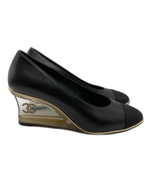 CHANEL（シャネル）CHANEL (シャネル) ココマーククリアウエッジソールパンプス ブラック サイズ:37 1/2の古着・服飾アイテム