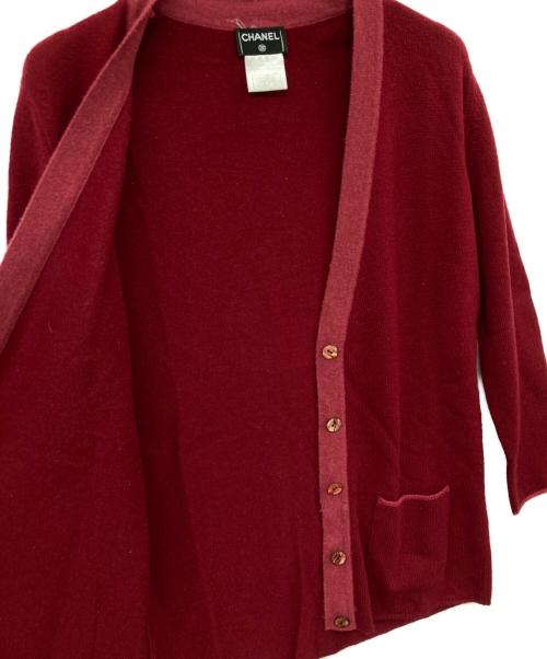 CHANEL（シャネル）CHANEL (シャネル) コントラストトリムカシミアカーディガン レッド サイズ:42の古着・服飾アイテム