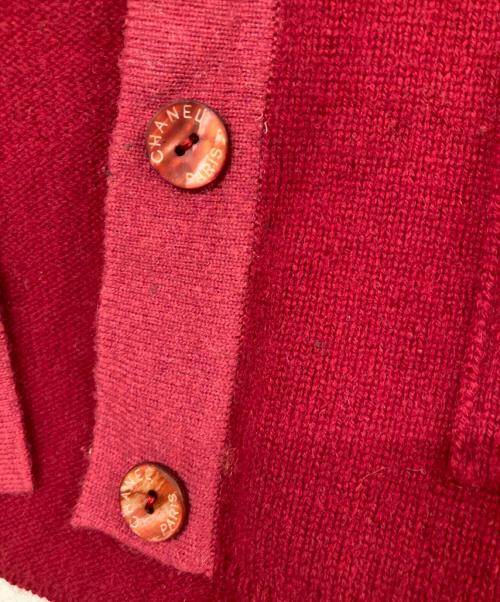 CHANEL（シャネル）CHANEL (シャネル) コントラストトリムカシミアカーディガン レッド サイズ:42の古着・服飾アイテム