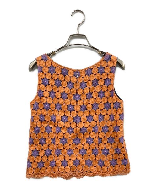 ROBE DE CHAMBRE COMME DES GARCONS（ローブドシャンブル コムデギャルソン）ROBE DE CHAMBRE COMME DES GARCONS (ローブドシャンブル コムデギャルソン) AD2000 レースデザインノースリーブブラウス オレンジ サイズ:Ｓの古着・服飾アイテム