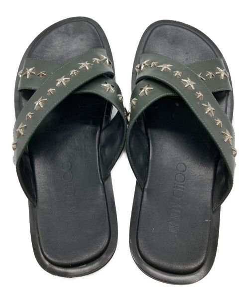 JIMMY CHOO（ジミーチュウ）JIMMY CHOO (ジミーチュウ) クロスストラップスタッズサンダル グリーン サイズ:41の古着・服飾アイテム