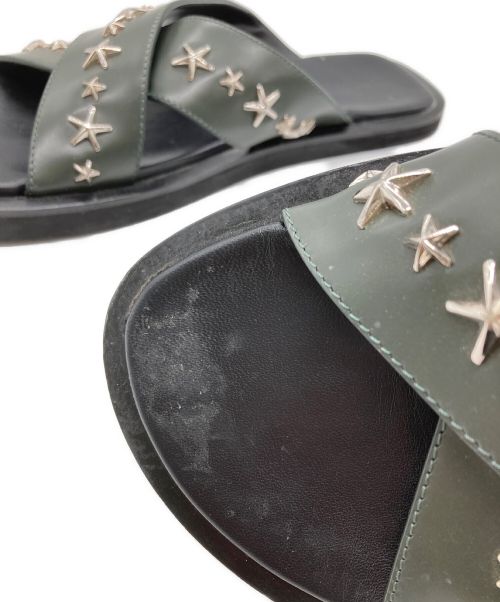 JIMMY CHOO（ジミーチュウ）JIMMY CHOO (ジミーチュウ) クロスストラップスタッズサンダル グリーン サイズ:41の古着・服飾アイテム