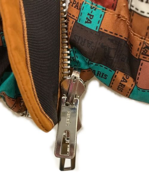 HERMES（エルメス）HERMES (エルメス) ボルデュック柄リバーシブル レザートリミング ダウンジャケット ブラウン サイズ:36の古着・服飾アイテム