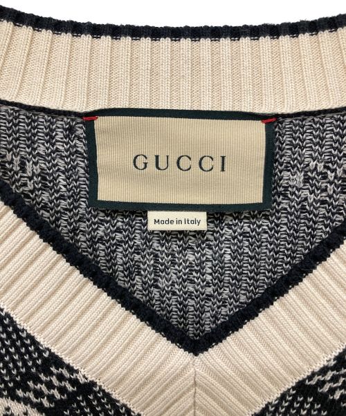 GUCCI（グッチ）GUCCI (グッチ) Vネックカシミヤ混ニット ブラック×ベージュ サイズ:Lの古着・服飾アイテム