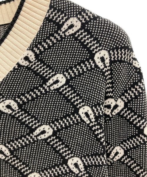 GUCCI（グッチ）GUCCI (グッチ) Vネックカシミヤ混ニット ブラック×ベージュ サイズ:Lの古着・服飾アイテム