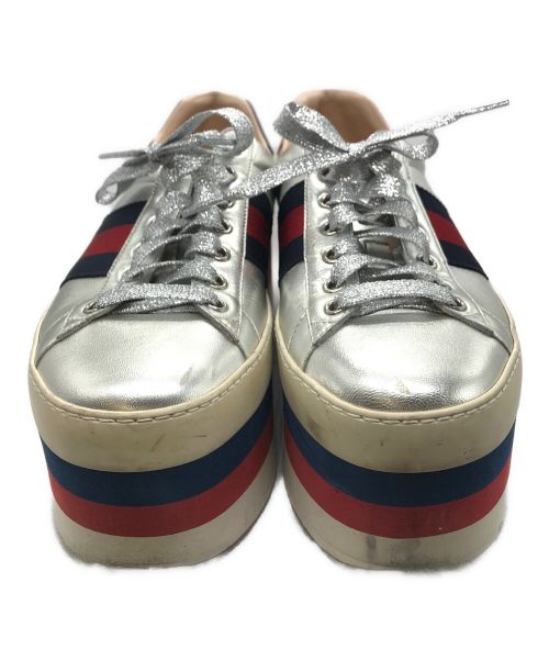 GUCCI（グッチ）GUCCI (グッチ) レザープラットフォームスニーカー シルバー サイズ:7の古着・服飾アイテム