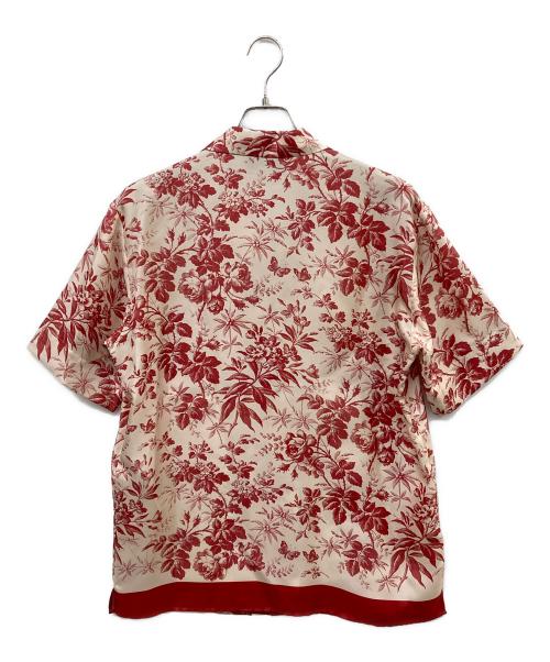 GUCCI（グッチ）GUCCI (グッチ) ボタニカルオープンカラーシルクシャツ ピンクベージュ×レッド サイズ:44の古着・服飾アイテム