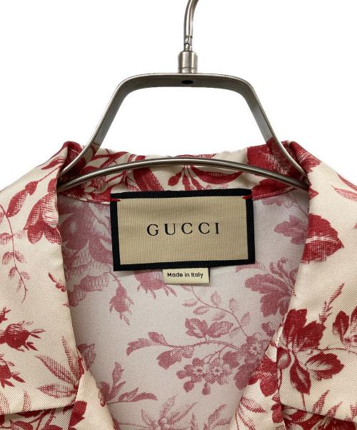 GUCCI（グッチ）GUCCI (グッチ) ボタニカルオープンカラーシルクシャツ ピンクベージュ×レッド サイズ:44の古着・服飾アイテム