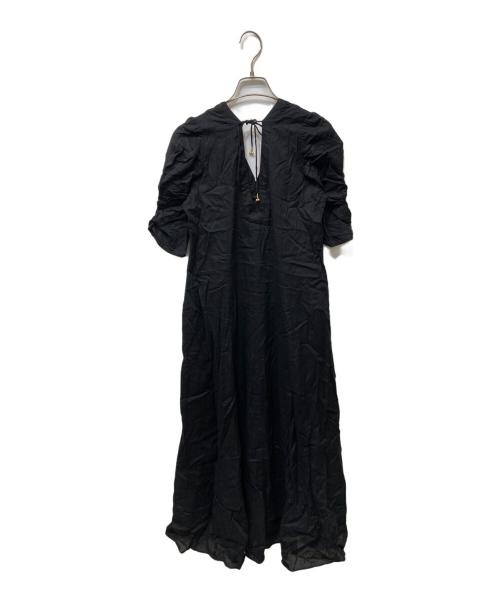 ne quittez pas（ヌキテパ）ne quittez pas (ヌキテパ) eclat (エクラ) シャドーストライプワンピース ブラック サイズ:無の古着・服飾アイテム