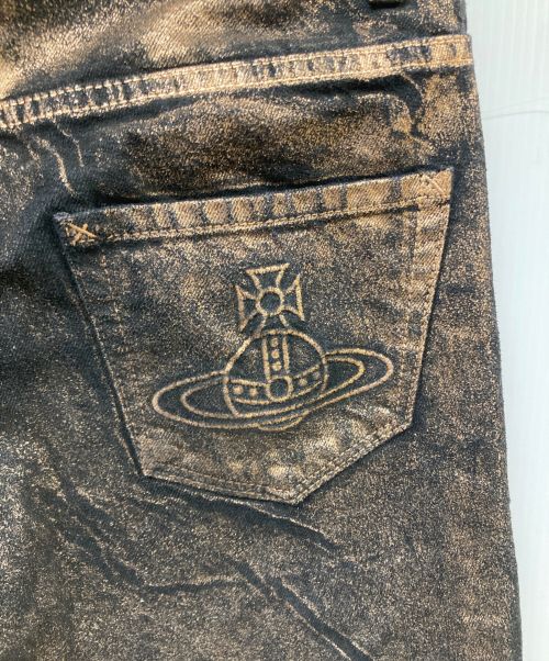 Vivienne Westwood RED LABEL（ヴィヴィアンウエストウッドレッドレーベル）Vivienne Westwood RED LABEL (ヴィヴィアンウエストウッドレッドレーベル) ラメ加工デニムパンツ ブラック×ブロンズ サイズ:02の古着・服飾アイテム