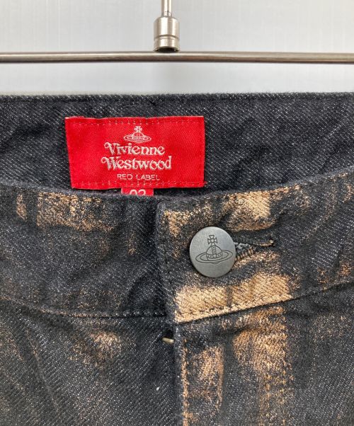 Vivienne Westwood RED LABEL（ヴィヴィアンウエストウッドレッドレーベル）Vivienne Westwood RED LABEL (ヴィヴィアンウエストウッドレッドレーベル) ラメ加工デニムパンツ ブラック×ブロンズ サイズ:02の古着・服飾アイテム