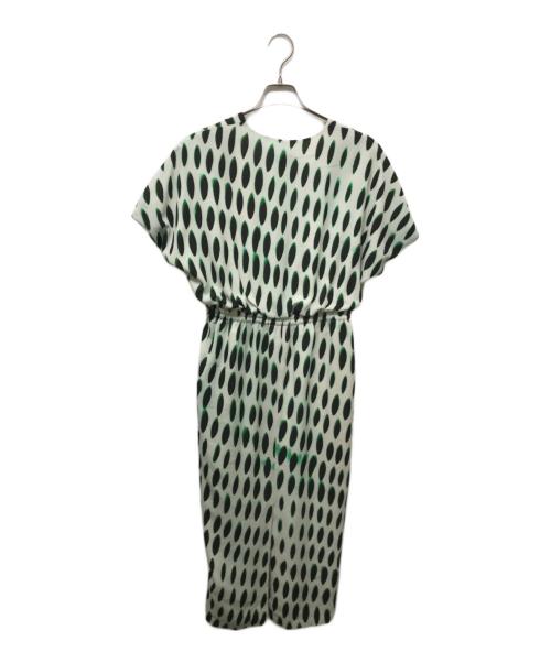 DRIES VAN NOTEN（ドリスヴァンノッテン）DRIES VAN NOTEN (ドリスヴァンノッテン) len lye (レン・ライ) 総柄ワンピース ホワイト×グリーン サイズ:38の古着・服飾アイテム