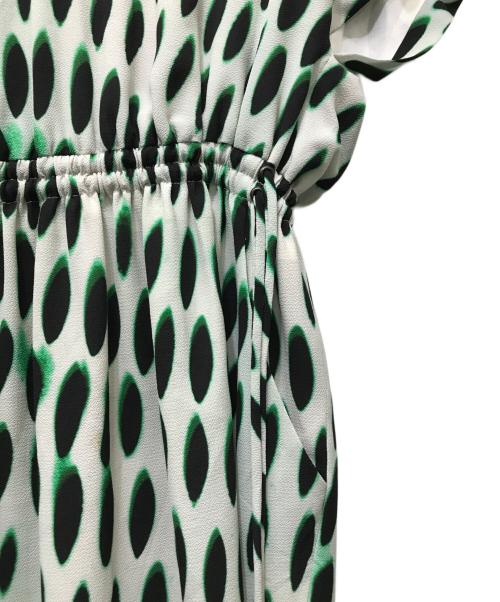 DRIES VAN NOTEN（ドリスヴァンノッテン）DRIES VAN NOTEN (ドリスヴァンノッテン) len lye (レン・ライ) 総柄ワンピース ホワイト×グリーン サイズ:38の古着・服飾アイテム