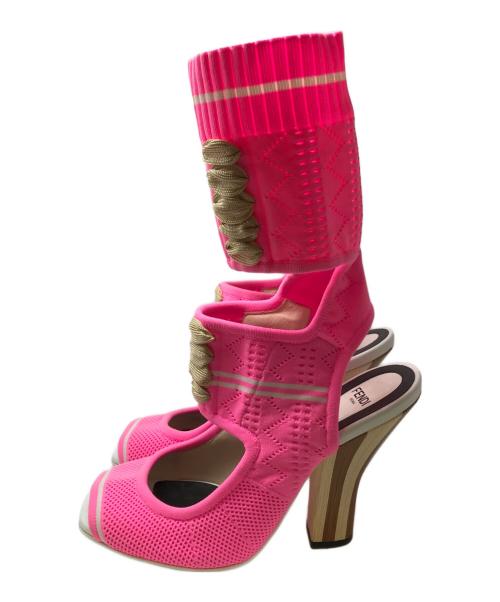 FENDI（フェンディ）FENDI (フェンディ) ニットヒールサンダル ピンク サイズ:38の古着・服飾アイテム