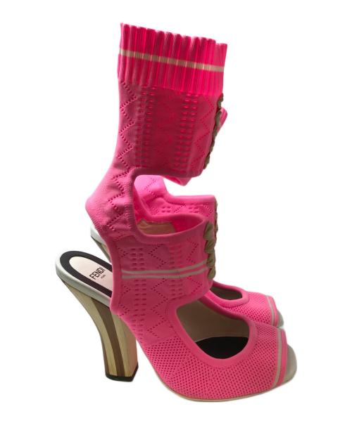 FENDI（フェンディ）FENDI (フェンディ) ニットヒールサンダル ピンク サイズ:38の古着・服飾アイテム