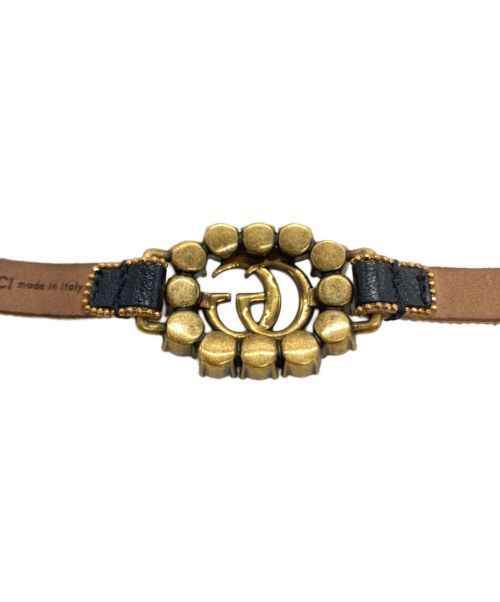 GUCCI（グッチ）GUCCI (グッチ) ダブルGラインストーン装飾レザーブレスレット ゴールド×ブラック サイズ:不明の古着・服飾アイテム