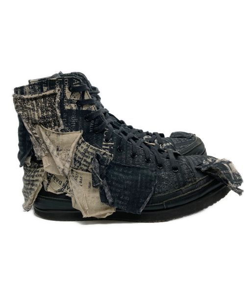 Yohji Yamamoto pour homme（ヨウジヤマモト プールオム）Yohji Yamamoto pour homme (ヨウジヤマモト プールオム) LINEN NEWSPAPER PRINT LOW CUT SNEAKER ブラック サイズ:推定の古着・服飾アイテム