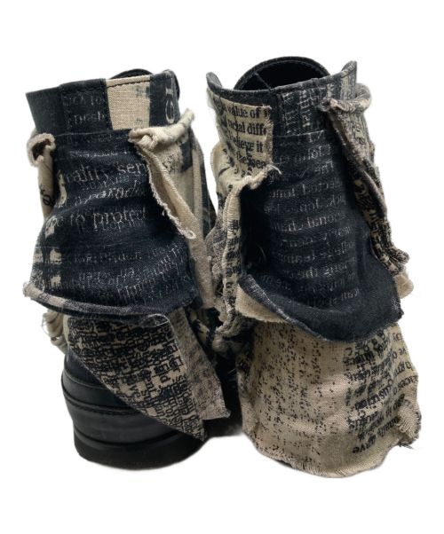 Yohji Yamamoto pour homme（ヨウジヤマモト プールオム）Yohji Yamamoto pour homme (ヨウジヤマモト プールオム) LINEN NEWSPAPER PRINT LOW CUT SNEAKER ブラック サイズ:推定の古着・服飾アイテム