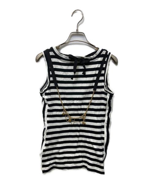 LOUIS VUITTON（ルイ ヴィトン）LOUIS VUITTON (ルイ ヴィトン) アクセサリー付 ノースリーブカットソー ホワイト×ブラック サイズ:Sの古着・服飾アイテム