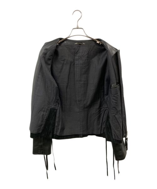 BED J.W. FORD（ベッドフォード）BED J.W. FORD (ベッドフォード) カラーレス鹿革シングルライダースジャケット ブラックの古着・服飾アイテム