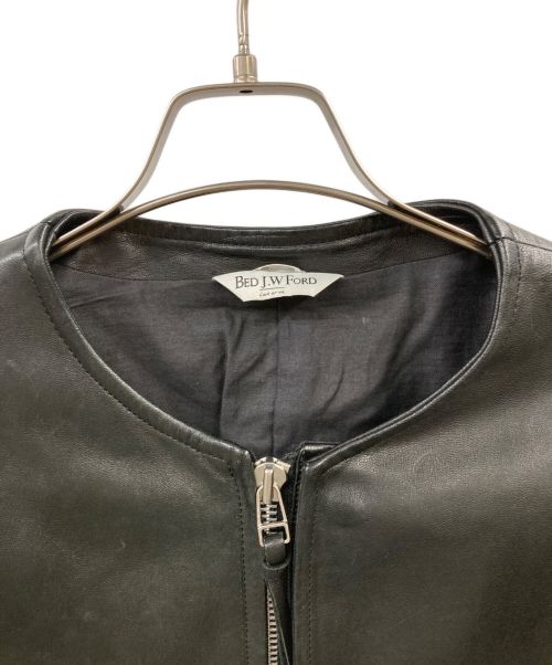 BED J.W. FORD（ベッドフォード）BED J.W. FORD (ベッドフォード) カラーレス鹿革シングルライダースジャケット ブラックの古着・服飾アイテム