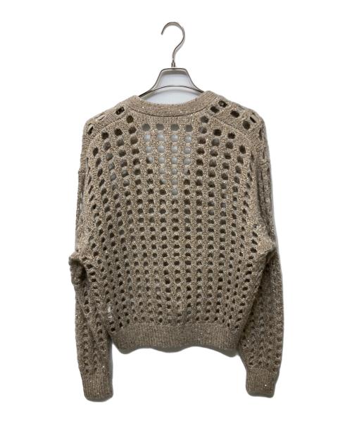 SOFTHYPHEN（ソフトハイフン）SOFTHYPHEN (ソフトハイフン) SPANGLE CROCHET KNIT CARDIGAN ベージュ サイズ:03の古着・服飾アイテム