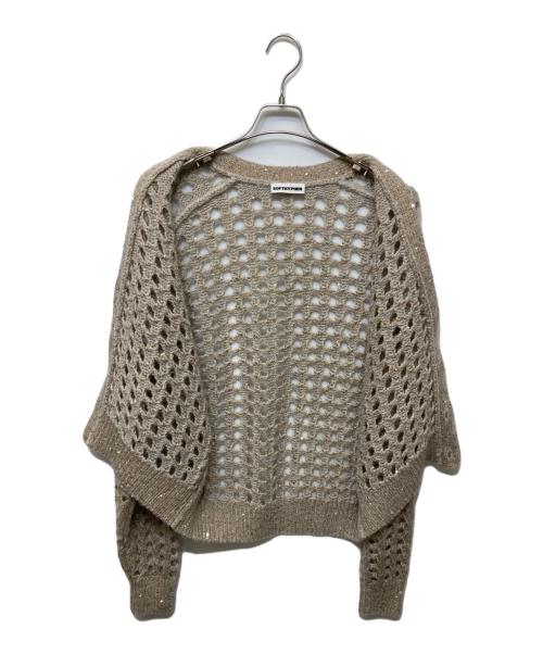 SOFTHYPHEN（ソフトハイフン）SOFTHYPHEN (ソフトハイフン) SPANGLE CROCHET KNIT CARDIGAN ベージュ サイズ:03の古着・服飾アイテム