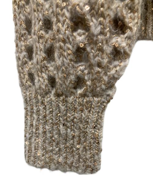 SOFTHYPHEN（ソフトハイフン）SOFTHYPHEN (ソフトハイフン) SPANGLE CROCHET KNIT CARDIGAN ベージュ サイズ:03の古着・服飾アイテム