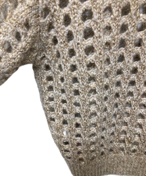 SOFTHYPHEN（ソフトハイフン）SOFTHYPHEN (ソフトハイフン) SPANGLE CROCHET KNIT CARDIGAN ベージュ サイズ:03の古着・服飾アイテム