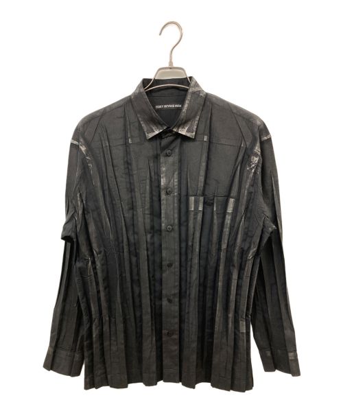 ISSEY MIYAKE MEN（イッセイミヤケメン）ISSEY MIYAKE MEN (イッセイミヤケメン) プリーツシワ加工オーバー箔プリントシャツ ブラック サイズ:3の古着・服飾アイテム