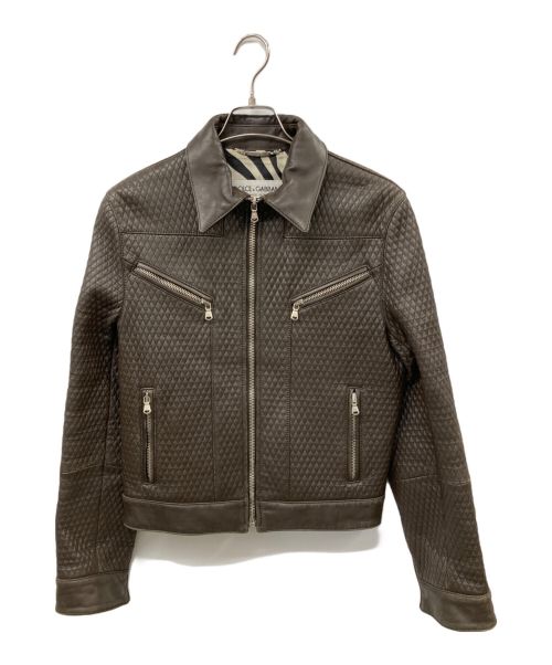 DOLCE & GABBANA（ドルチェ＆ガッバーナ）DOLCE & GABBANA (ドルチェ＆ガッバーナ) キルティングレザージャケット ブラウン サイズ:46の古着・服飾アイテム