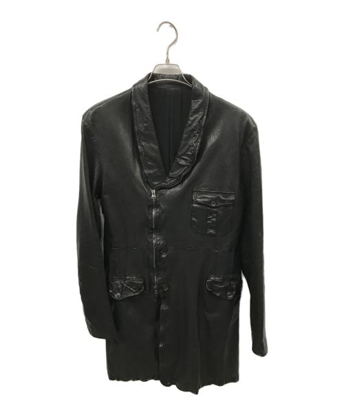 Yohji Yamamoto pour homme（ヨウジヤマモト プールオム）Yohji Yamamoto pour homme (ヨウジヤマモト プールオム) ISAMU KATAYAMA BACKLASH (イサムカタヤマ・バックラッシュ) レザーライダースロングコート ブラック サイズ:2の古着・服飾アイテム