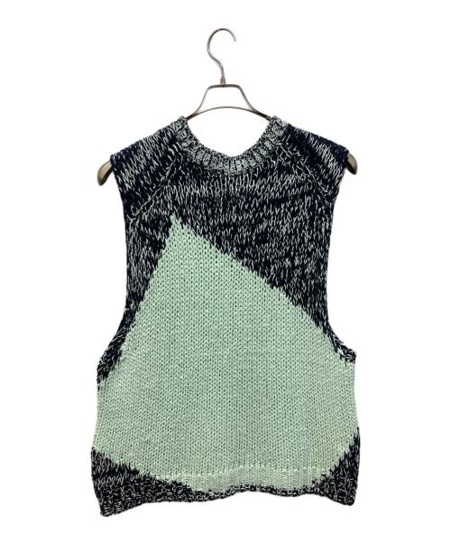 YOKE（ヨーク）YOKE (ヨーク) INTARSIA CREWNECK VEST スカイブルー×ブラック サイズ:２の古着・服飾アイテム