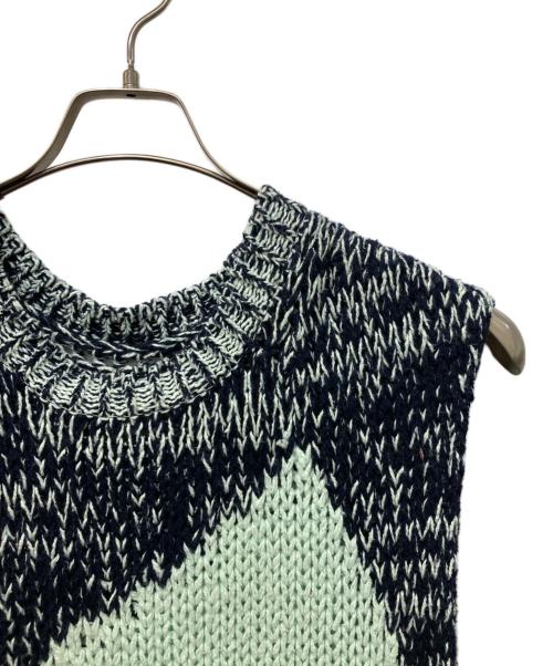 YOKE（ヨーク）YOKE (ヨーク) INTARSIA CREWNECK VEST スカイブルー×ブラック サイズ:２の古着・服飾アイテム