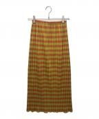 PLEATS PLEASEプリーツプリーズ）の古着「チェックプリーツスカート」｜グリーン×オレンジ